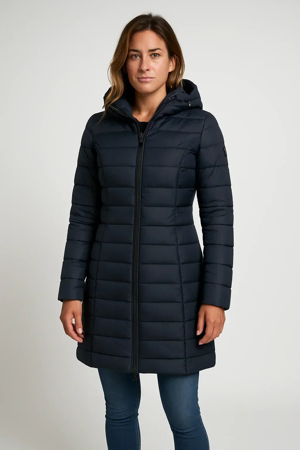 Chaqueta acolchada con capucha para mujer, cierre cremallera, para otoño e invierno, cálida y casual.