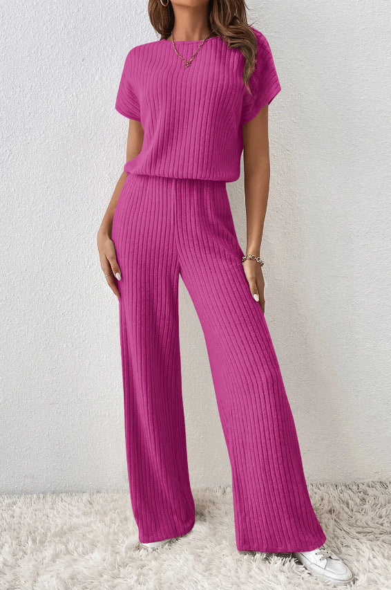 Conjunto casual de punto Celia para mujer, pantalón ancho y top. Comodidad y estilo para primavera-verano.