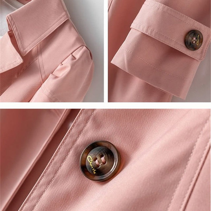 Chaqueta gabardina de invierno para mujer, estilo elegante con cinturón, ideal para moda casual.
