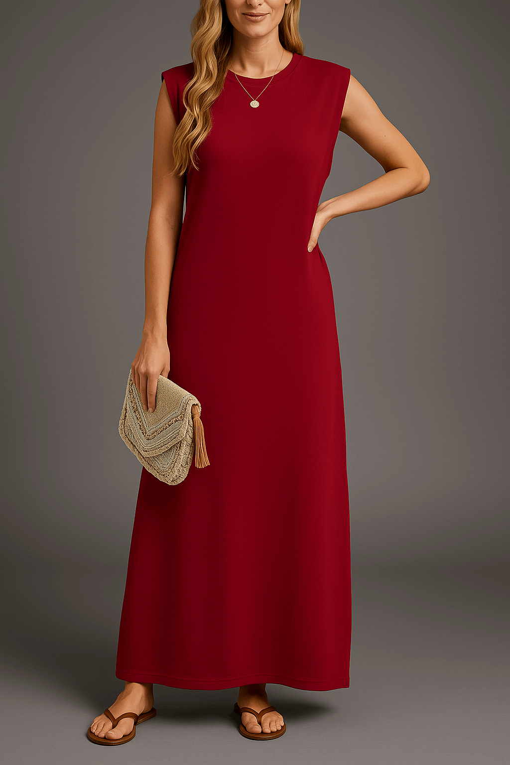Vestido largo fluido y fresco para mujer, perfecto para primavera y verano. Diseño cómodo y sin mangas para la playa.