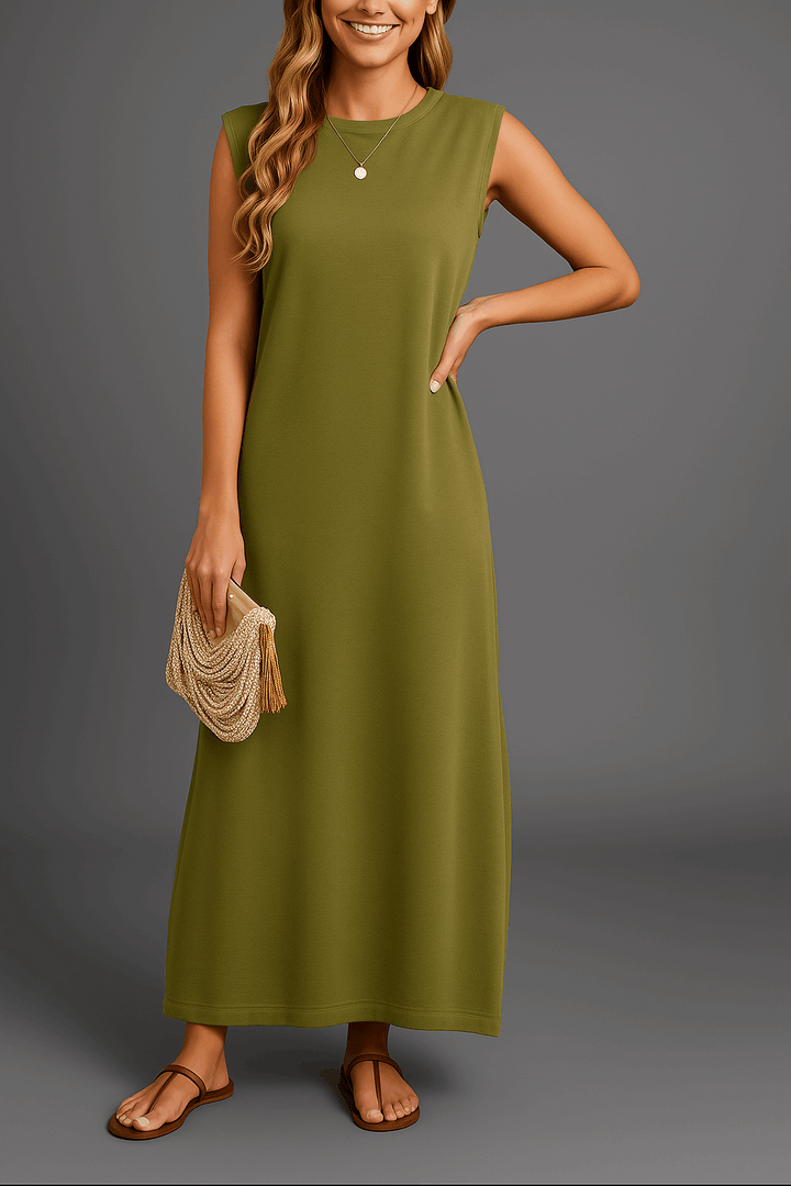 Vestido largo elegante casual para mujer, tejido fluido y fresco. Perfecto para primavera, verano y eventos relajados.