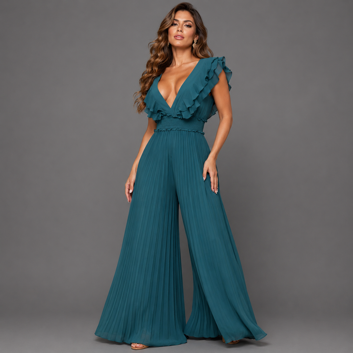 Outfit completo con mono elegante de mujer, perfecto para invitadas de boda y cócteles.
