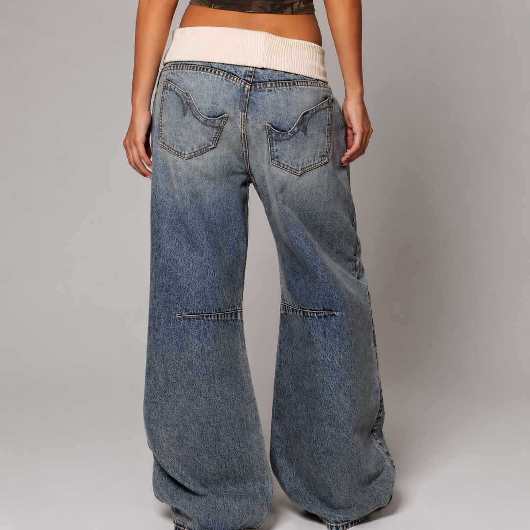 Pantalones vaqueros premium baggy para mujer. Jeans tiro alto pierna ancha, perfectos para un look moderno casual.