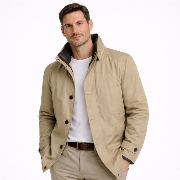 Chaqueta impermeable moderna para hombre, ideal para invierno, estilo urbano y elegante.