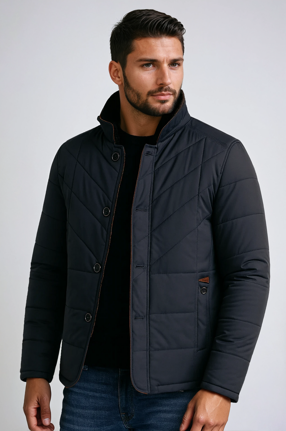 Chaqueta de invierno cálida para hombre con cuello alto y cremallera, ideal para el frío.