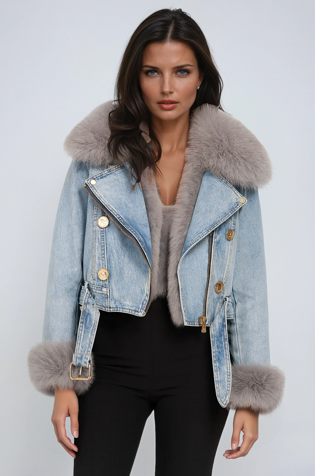 Chaqueta de invierno cálida para mujer con cuello de peluche. Ideal para el frío, estilo urbano y casual.