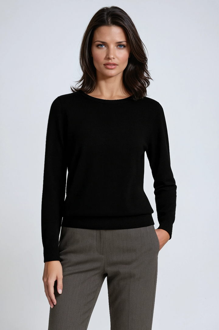 Jersey elegante SELVINA de mujer, cuello redondo y manga larga. Un básico versátil para moda femenina.