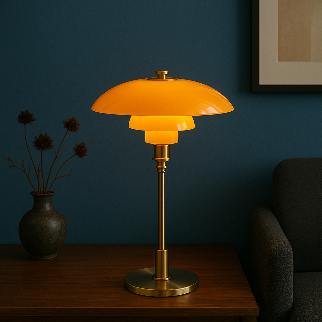 Iluminación decorativa: lámpara de mesa retro de diseño escandinavo para un ambiente acogedor en el hogar.