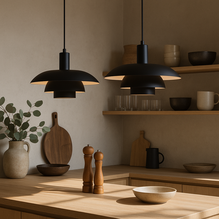 Lámpara suspendida de diseño geométrico, perfecta para iluminación moderna.