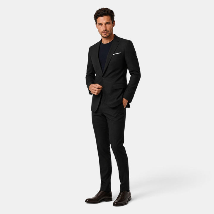 Ropa formal masculina de dos piezas, traje versátil para negocios y eventos.