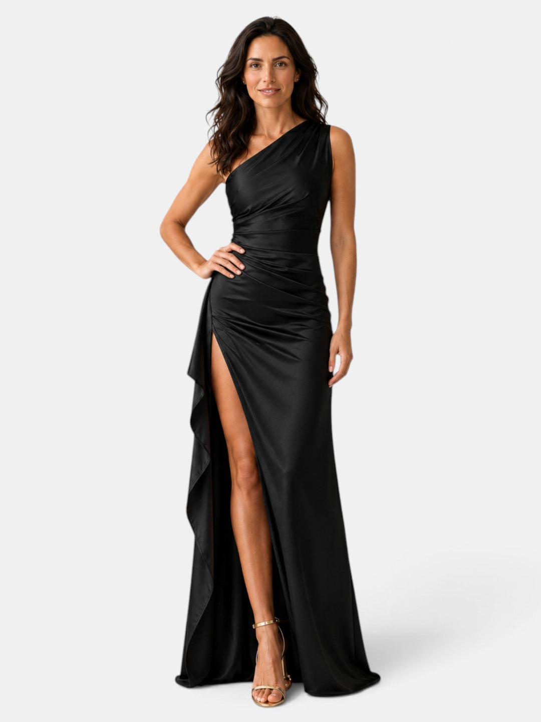 Vestido de noche para mujer con lentejuelas brillantes, estilo un hombro, ideal para eventos formales.