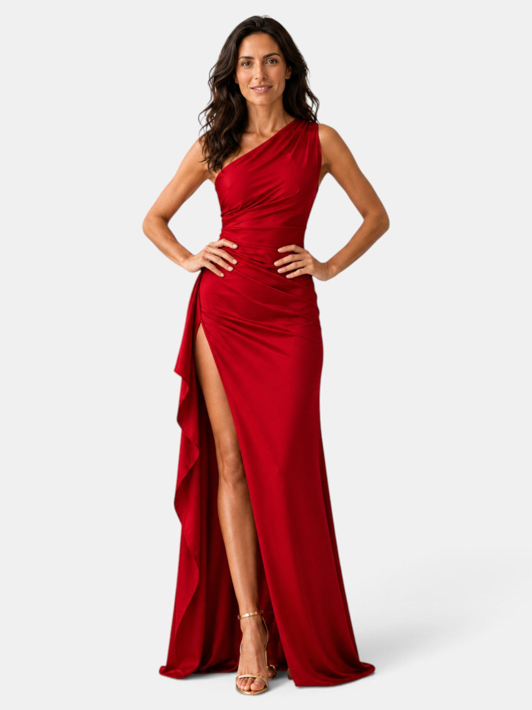 Vestido de gala brillante para mujer, diseño un hombro, perfecto para eventos nocturnos y bodas.