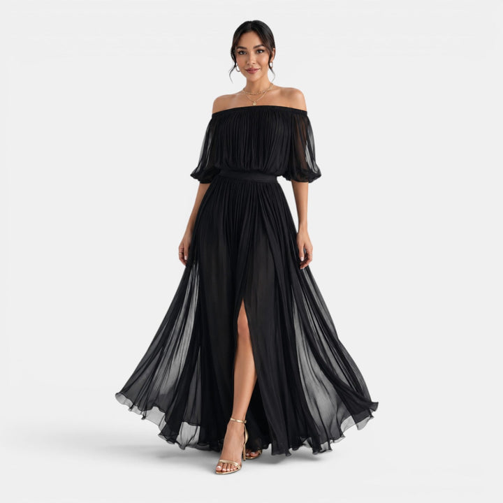 Vestido largo elegante de mujer, ideal para fiesta o gala. Moda femenina sofisticada.