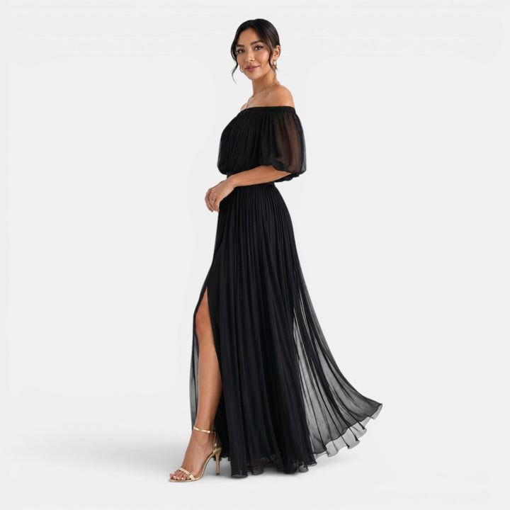 Vestido de chifón plisado largo para mujer, perfecto para bodas y eventos elegantes.