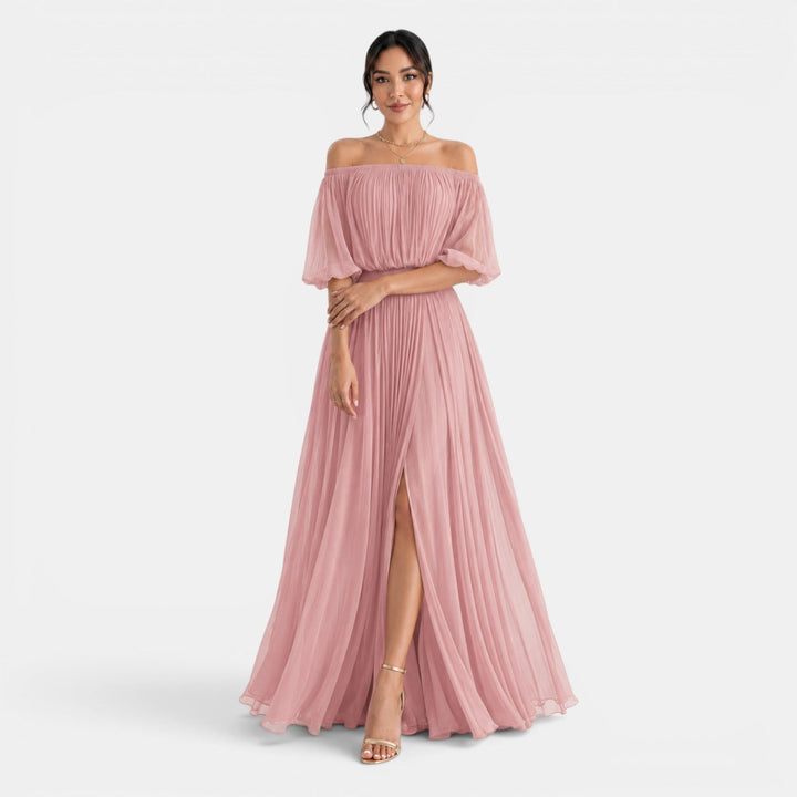 Vestido de mujer largo de chifón, diseño plisado y elegante para bodas y fiestas.