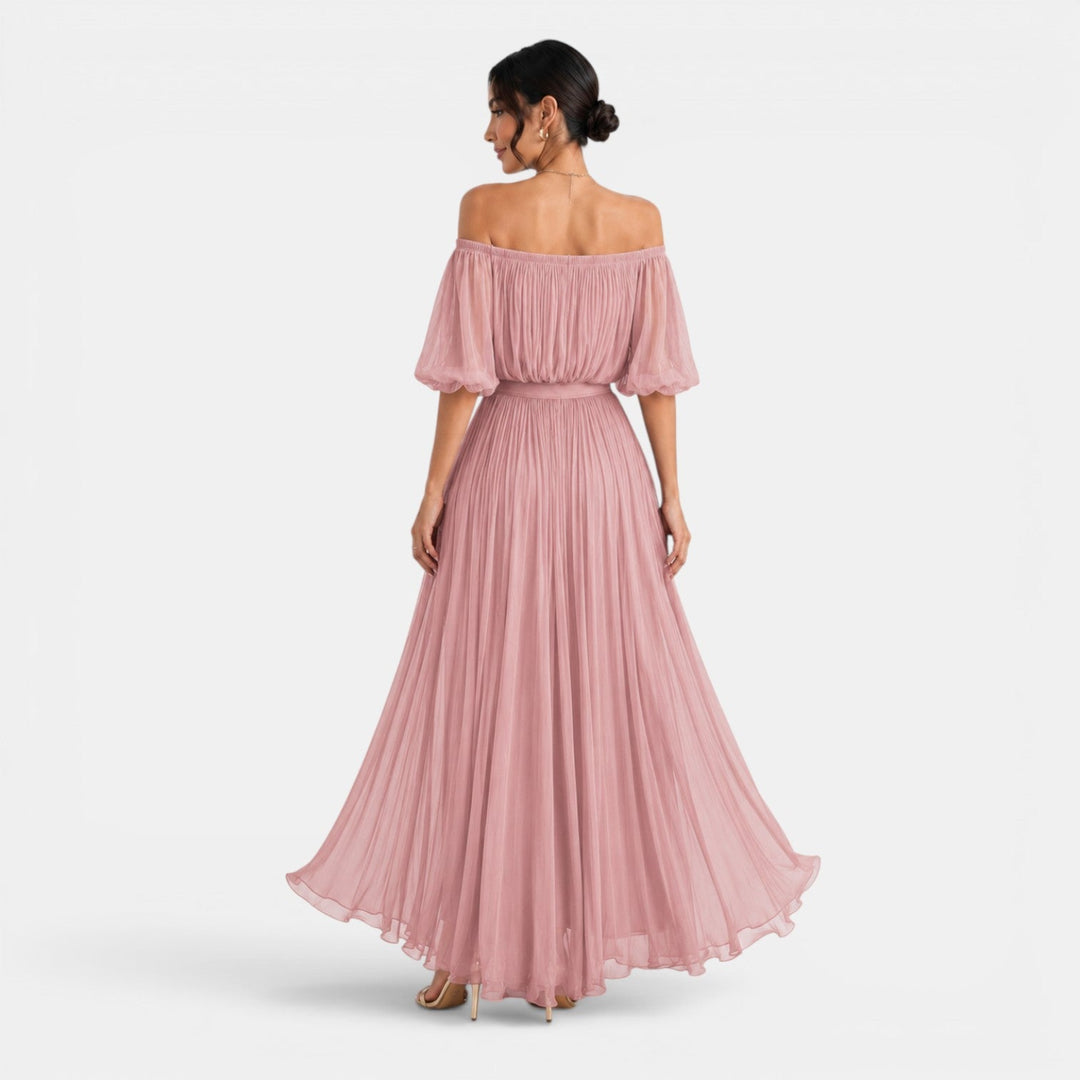 Vestido largo elegante de chifón para mujer, perfecto para fiesta y boda.