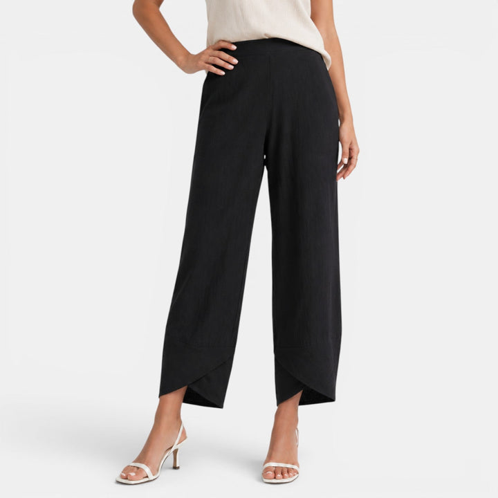Pantalón ancho de lino beige para mujer, estilo elegante y cómodo, ideal para verano.