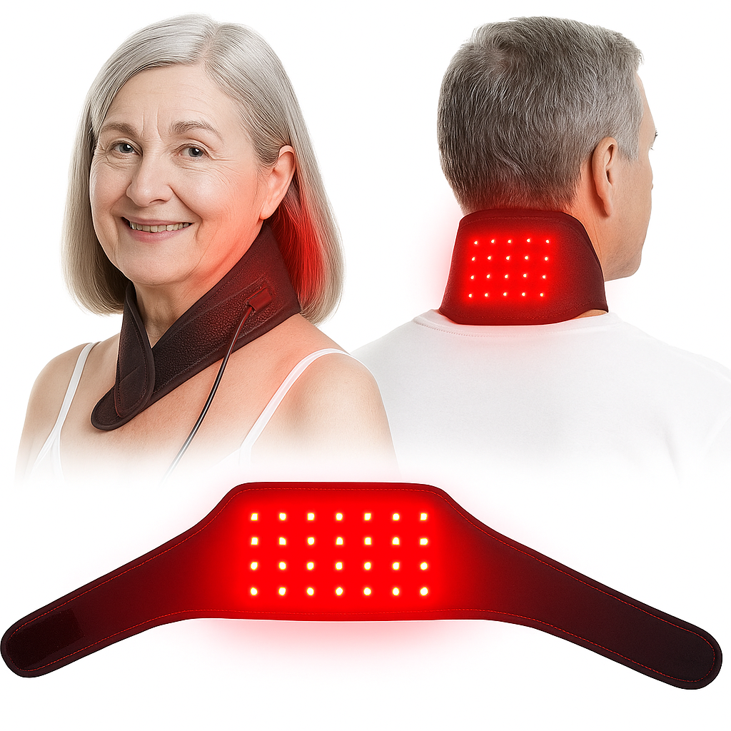Cinturón portátil de terapia luz roja para alivio muscular de cuello, espalda y cuerpo. Promueve el bienestar.