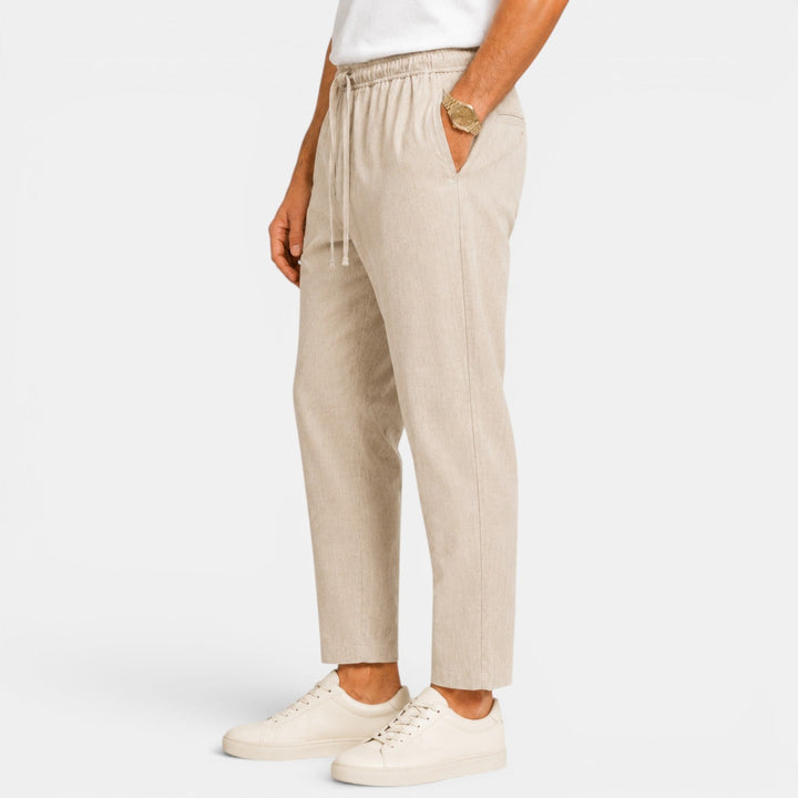 Pantalón de lino fresco y transpirable para hombre, máxima comodidad veraniega.