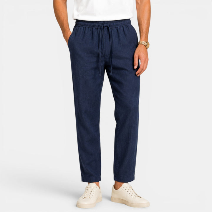 Pantalón de lino de hombre, diseño casual y fresco para el verano.