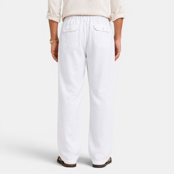 Pantalón de lino para hombre, azul marino. Ropa fresca y transpirable, comodidad para la playa y eventos casuales.