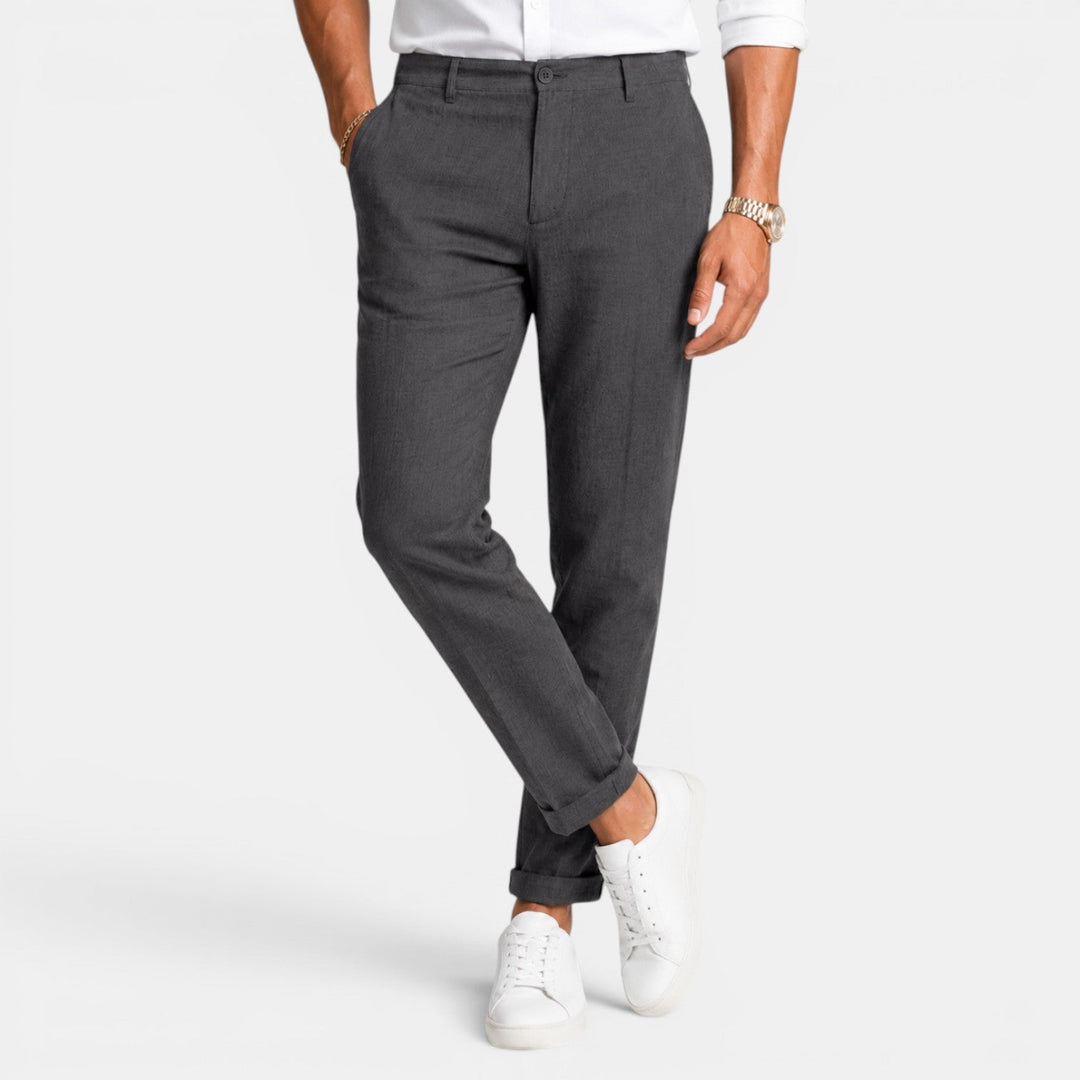 Pantalón de lino transpirable para hombre. Estilo elegante y casual, ideal para el verano.