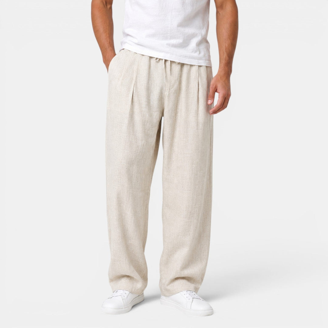 Pantalón recto de lino para hombre, fresco y cómodo, ideal para verano y ocasiones casuales.