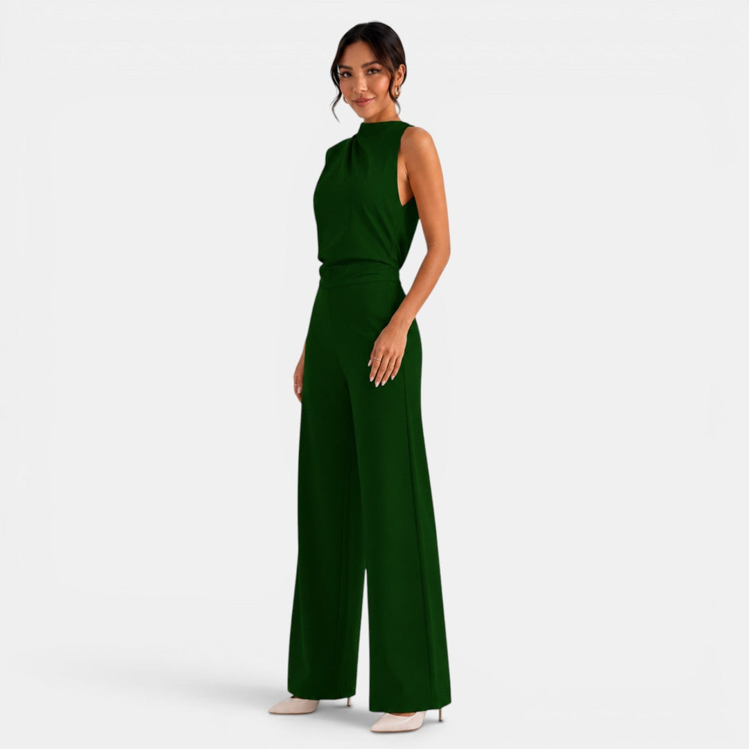 Look de verano: Mono elegante de mujer, hombros descubiertos y pierna ancha.