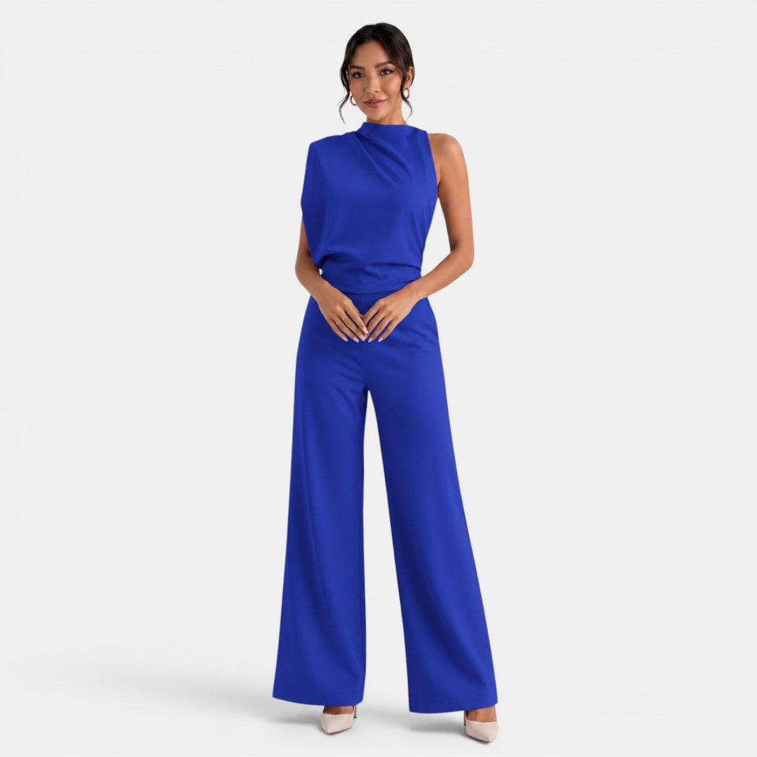 Mono sofisticado para mujer, realza la figura con hombros descubiertos.