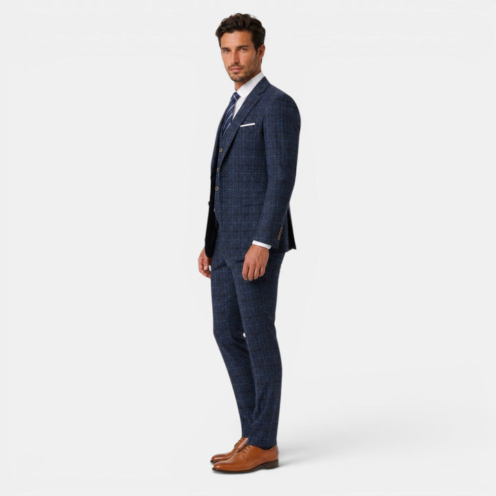 Traje formal de hombre a cuadros 3 piezas, perfecto para bodas, celebraciones o reuniones de negocios.