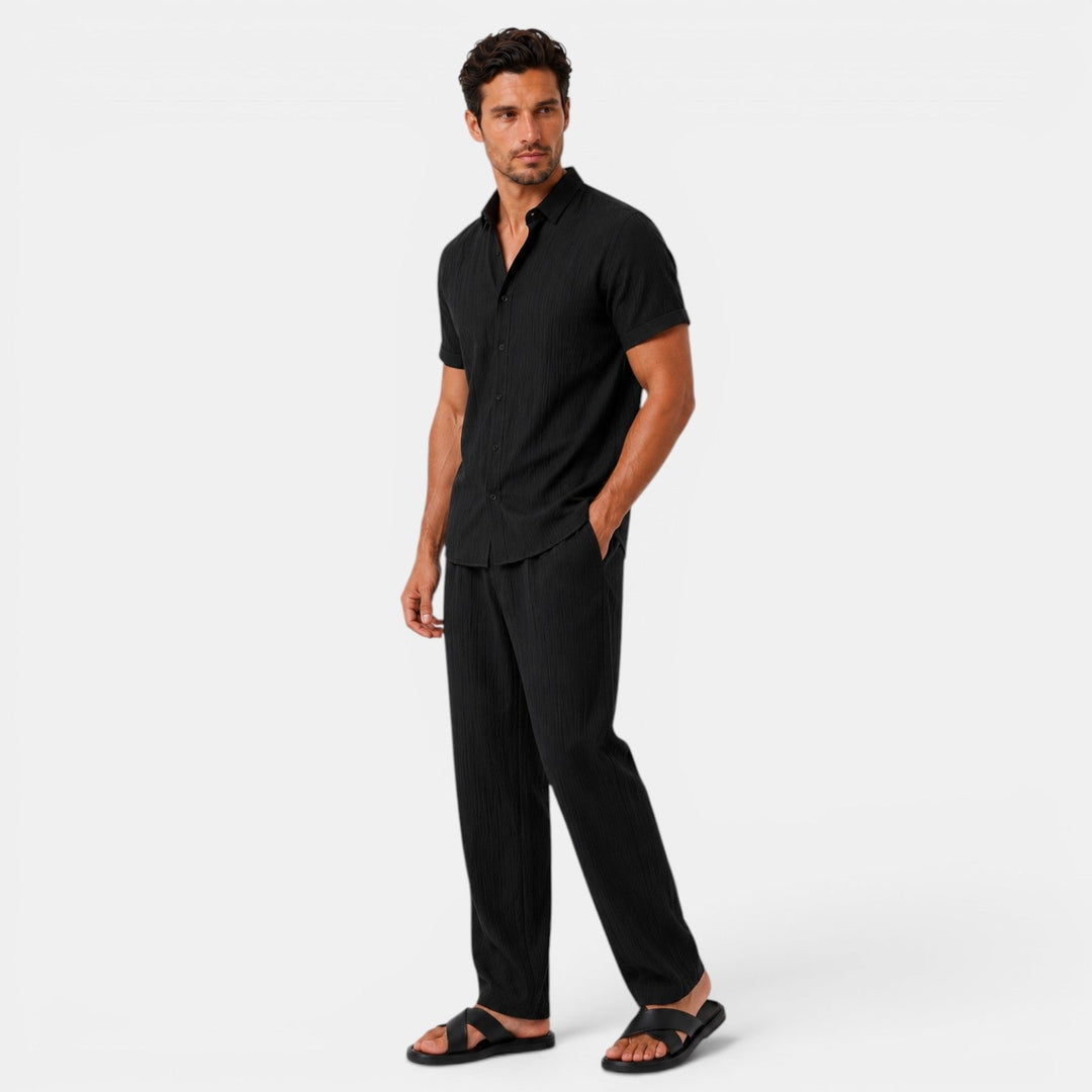 Camisa manga corta y pantalón corto para hombre, set casual de verano, perfecto para la playa.