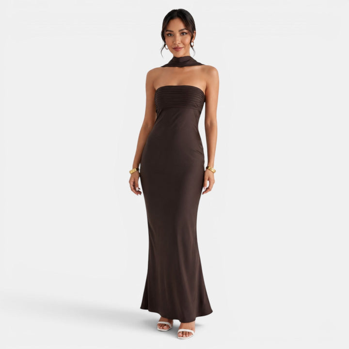 Vestido largo de satén y encaje para mujer, elegante para fiesta y noche.