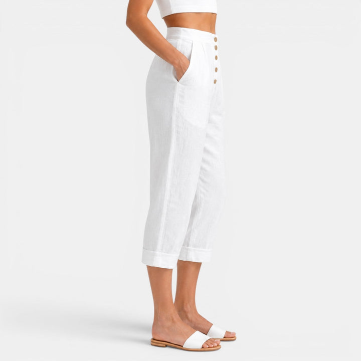 Pantalón capri de lino y algodón para mujer, holgado y fresco, perfecto para días casuales.
