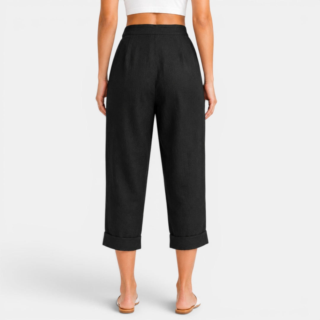 Pantalón capri de lino y algodón para mujer, holgado, cómodo y elegante para el verano.
