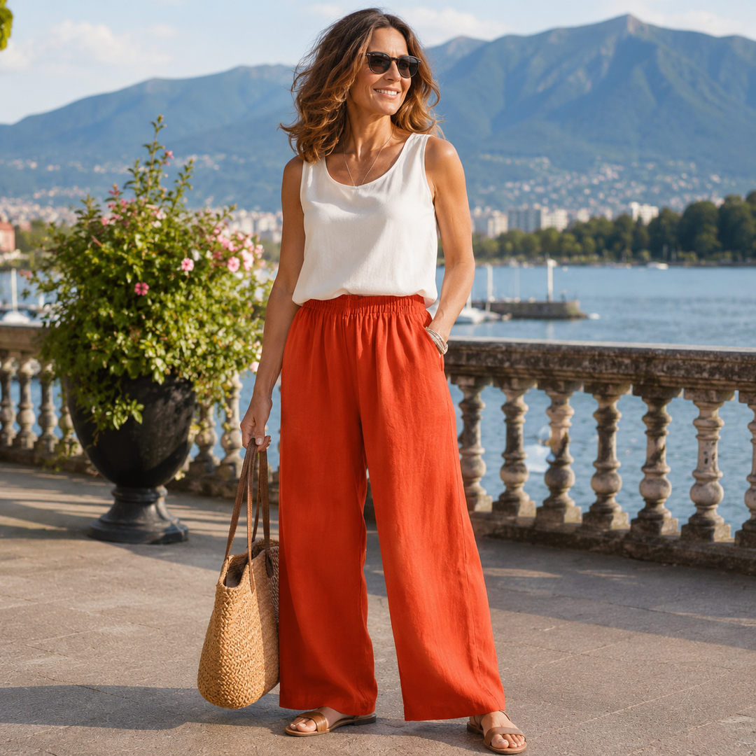 Pantalones de mujer casuales de lino algodón, cintura elástica. Ideales para verano y comodidad.