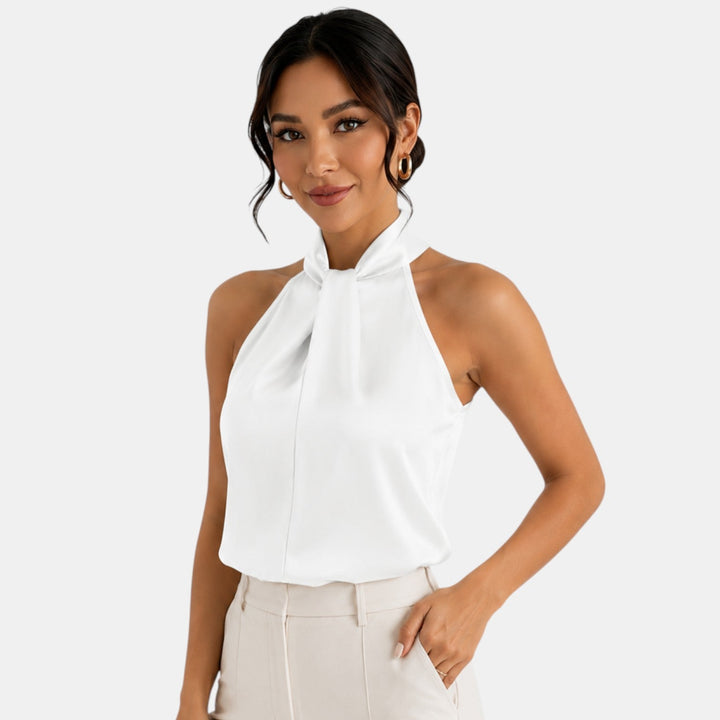Moda femenina: top elegante halter para oficina o evento especial.