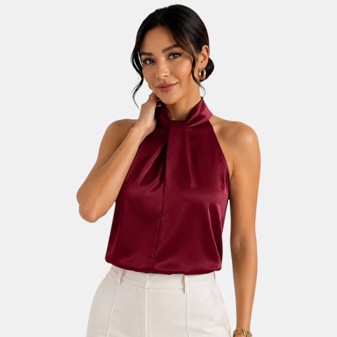 Top halter femenino, versátil para la oficina o una salida casual.