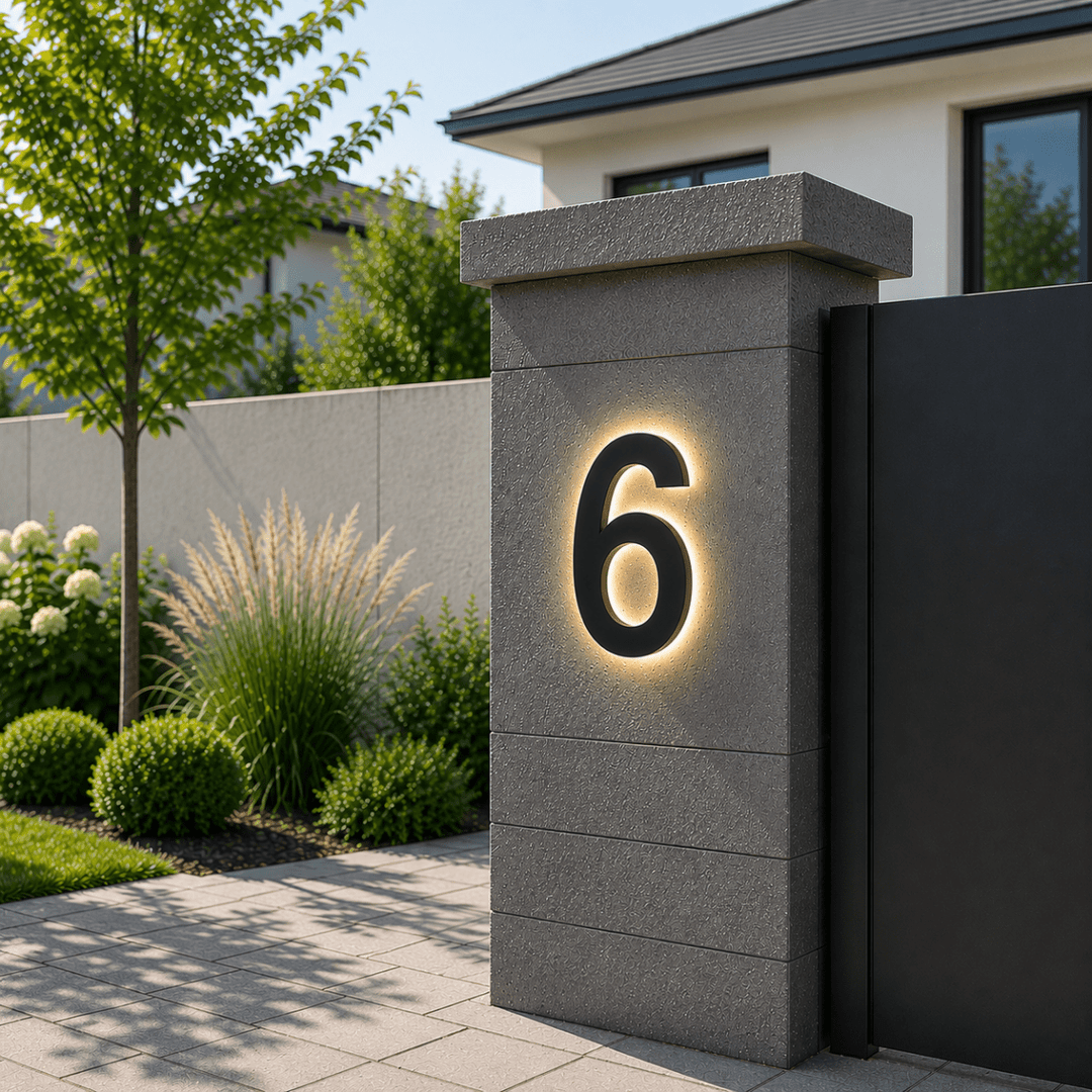 Placa de dirección LED para casa con montaje sencillo, personalizable y visible, mejora la estética exterior.