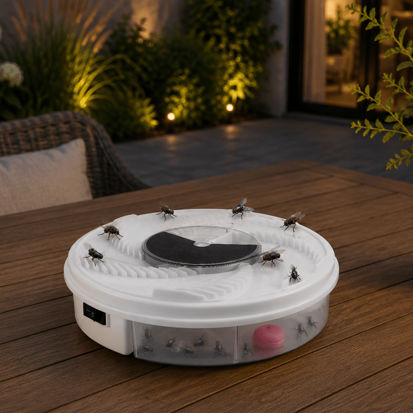 Trampa de insectos silenciosa para hogar y oficina. Control de plagas eficaz sin ruidos, diseño moderno.