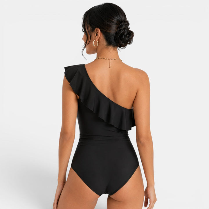 Bañador de playa asimétrico para mujer con diseño de volante, estilo chic de verano.