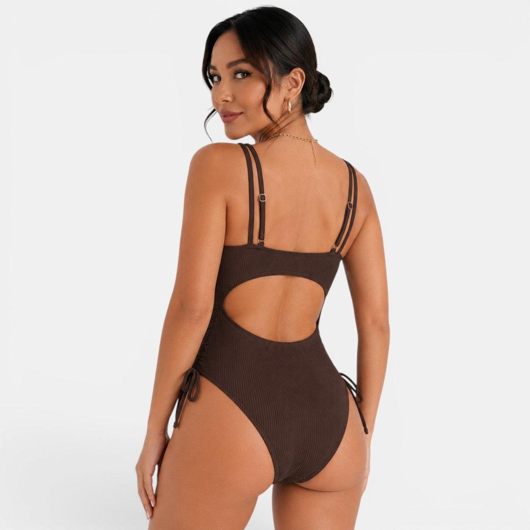 Traje de baño mujer, bañador elegante con escote V y tirantes. Ideal para la playa, piscina y el verano.