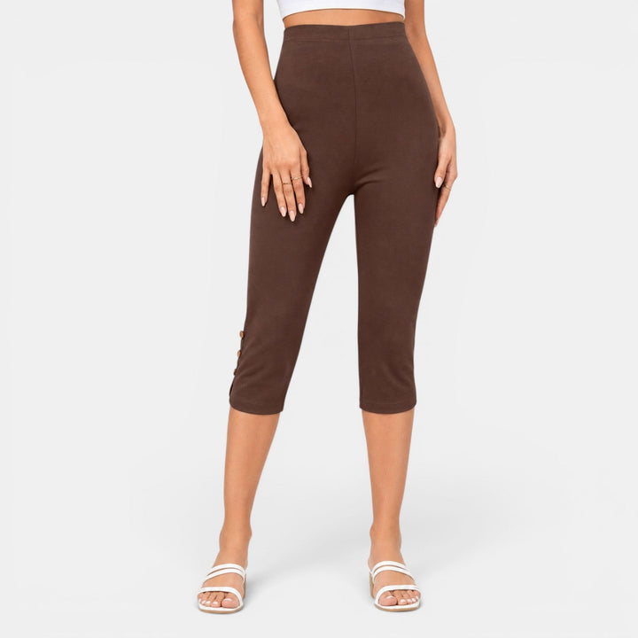 Pantalón capri mujer cintura alta elástico, cómodo para uso diario en primavera/verano.