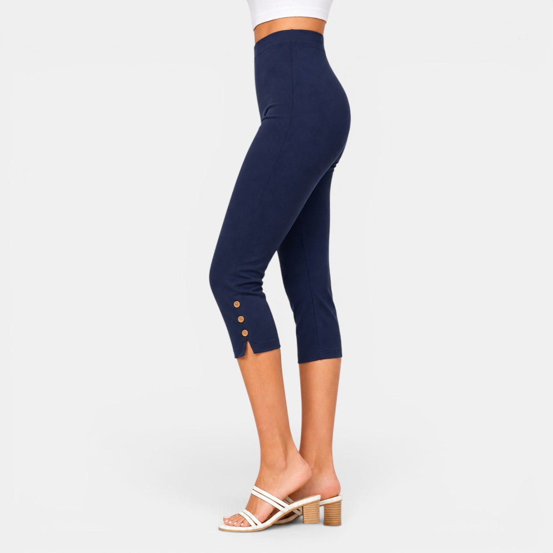 Pantalón capri de mujer, cintura alta elástica, perfecto para oficina o un look casual elegante.