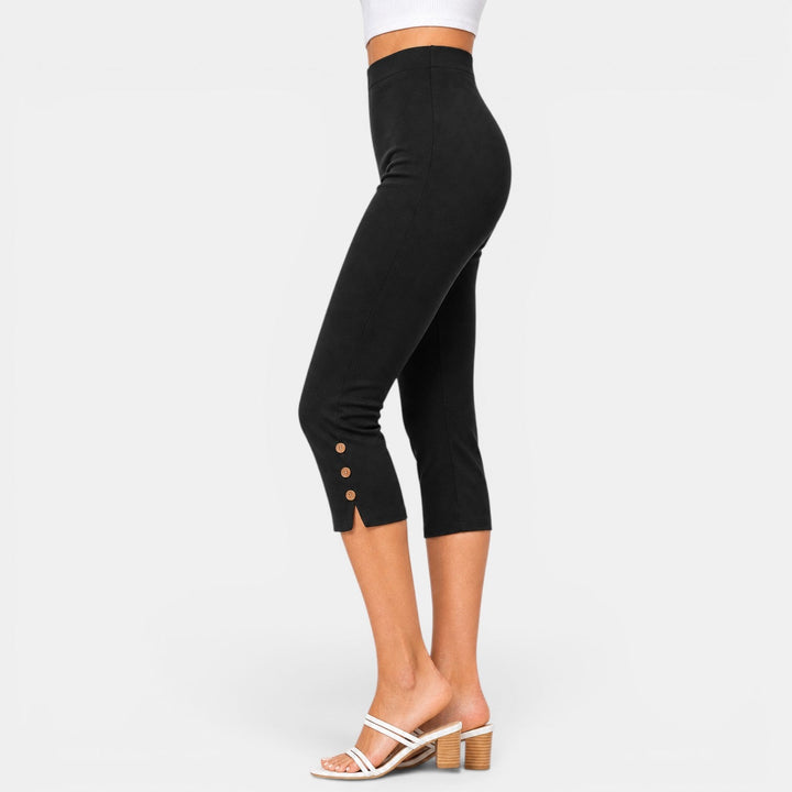 Capri cómodo de mujer para primavera/verano, cintura alta elástica y estilo fresco.