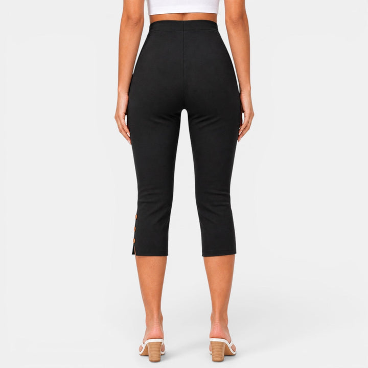 Pantalón capri de mujer con cintura alta, elástico, moderno y confortable para cualquier ocasión.