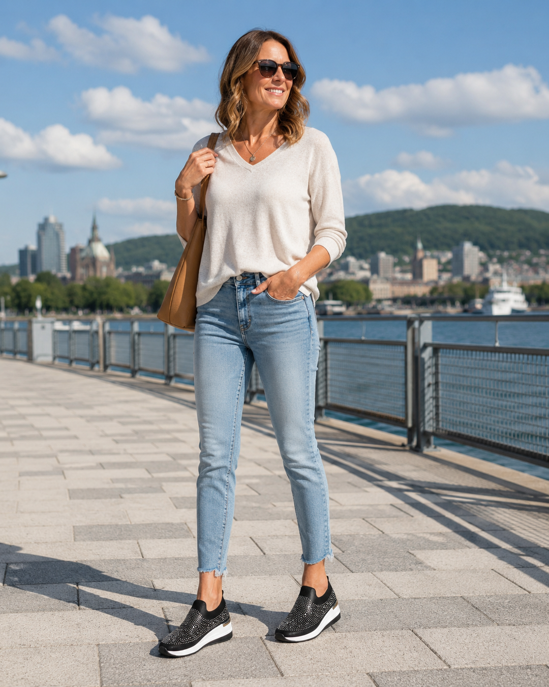 Zapatillas de mujer con strass brillante y plataforma. Estilo casual slip-on, cómodas para uso diario.