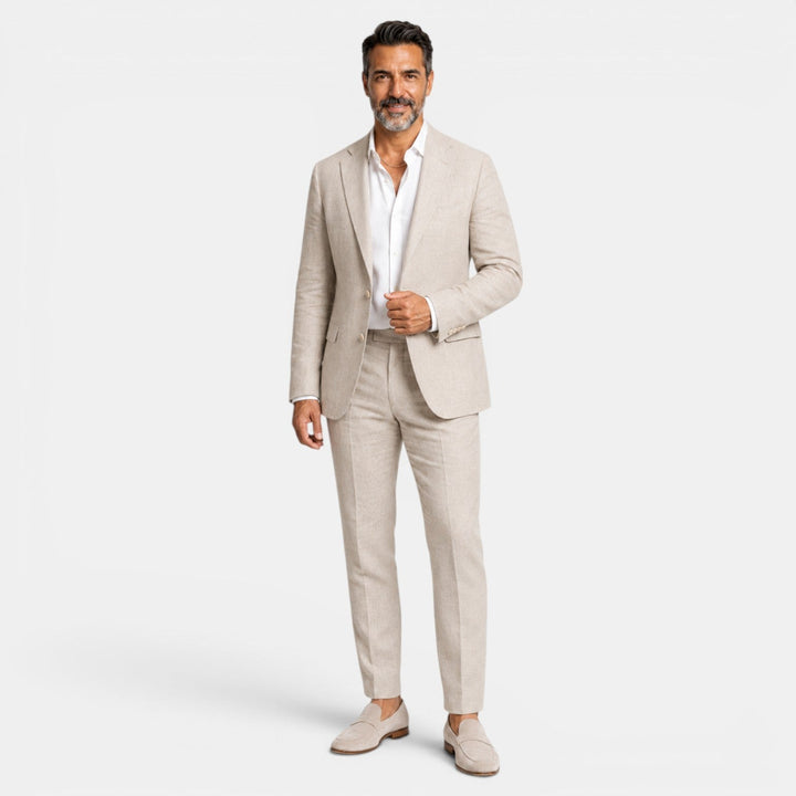 Traje de lino de verano para hombre, versátil para eventos elegantes o casuales de negocios.