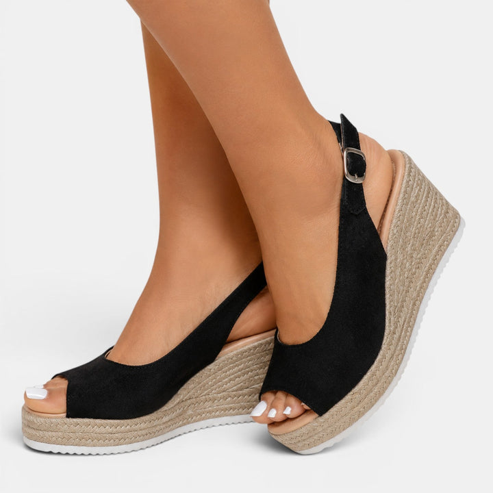 Sandalias cuña mujer elegantes para verano. Peep toe, cómodas y calzado femenino de moda casual.