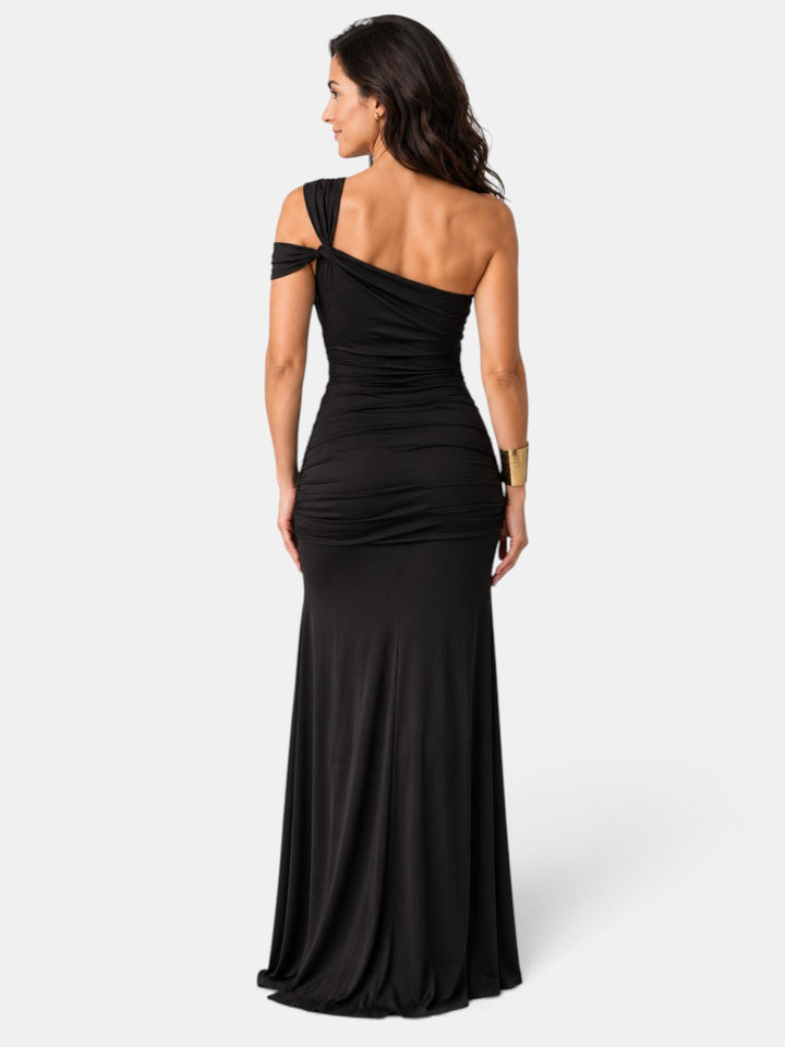 Vestido de fiesta azul marino, estilo vintage y ajustado, ideal para eventos formales y moda mujer.