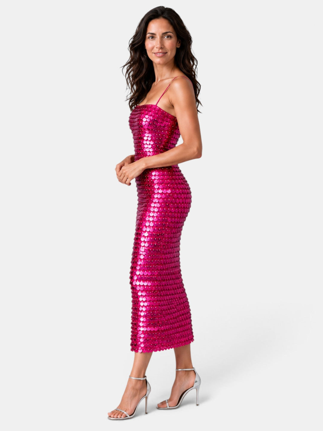 Vestido de fiesta midi para mujer, con lentejuelas que aportan brillo y un estilo inolvidable.